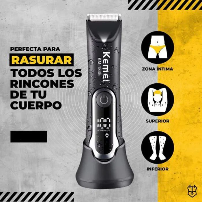 KEMEI KM-1845 Kit Tondeuse Zone Sensible et intime Corps -Afficheur LCD - Lavable et douce - Noir - Image 5